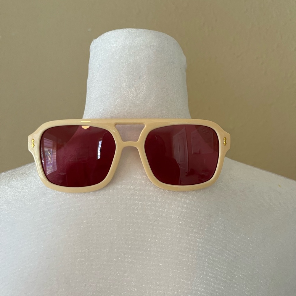 Stylish Cream Sunglasses with Red Lenses